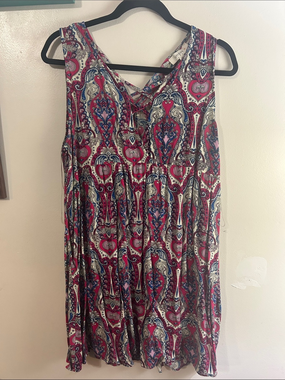 Umgee Red and Navy Paisley Lace-Up Mini Dress
